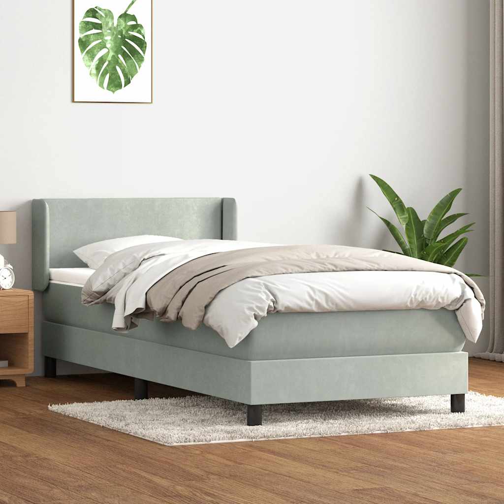 vidaXL Boxspring met matras fluweel lichtgrijs 80x210 cm