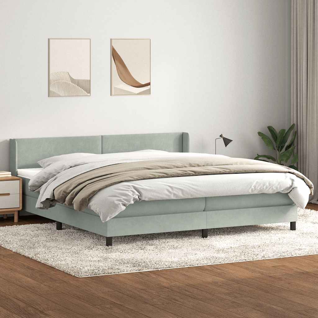 vidaXL Boxspring met matras fluweel lichtgrijs 80x210 cm