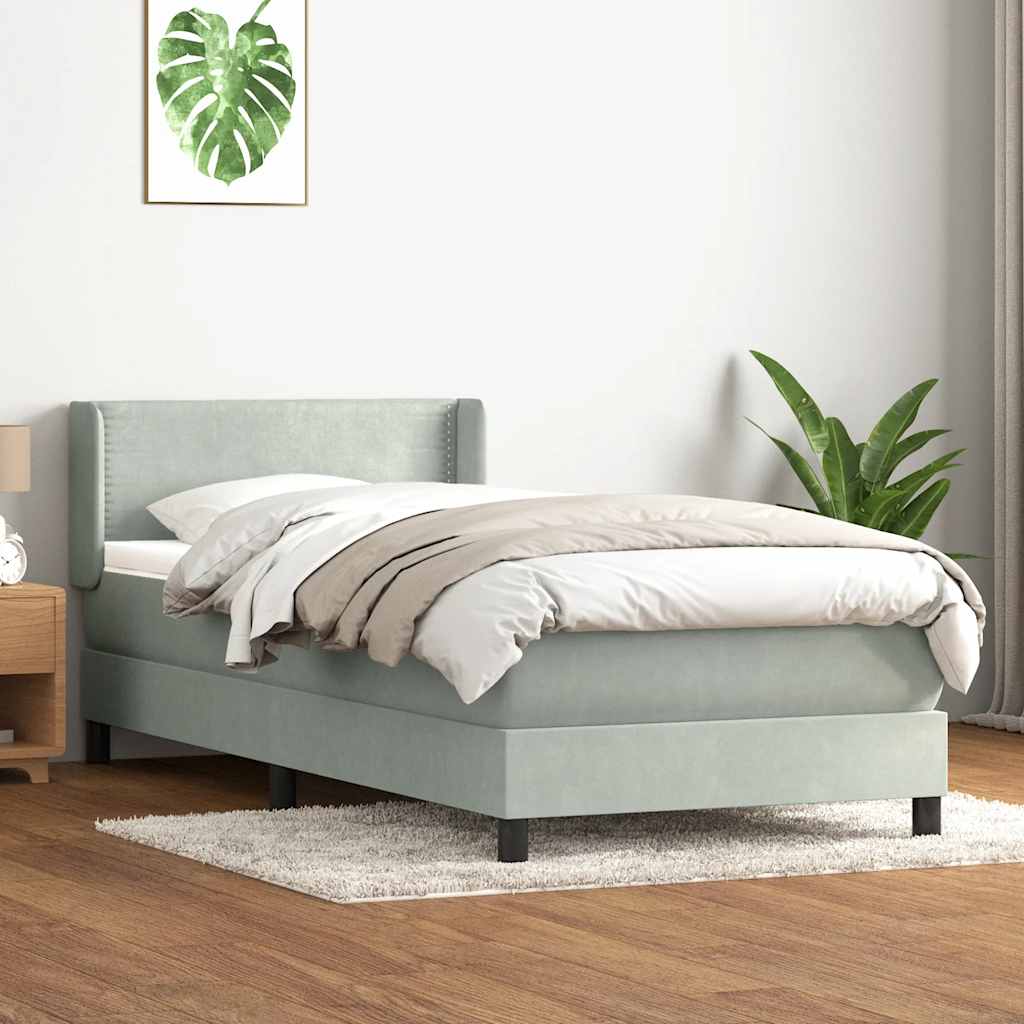 vidaXL Boxspring met matras fluweel lichtgrijs 80x210 cm