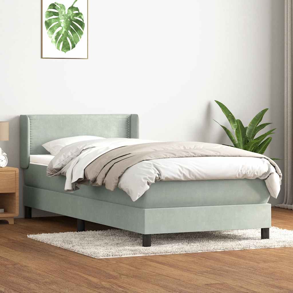 vidaXL Boxspring met matras fluweel lichtgrijs 80x210 cm