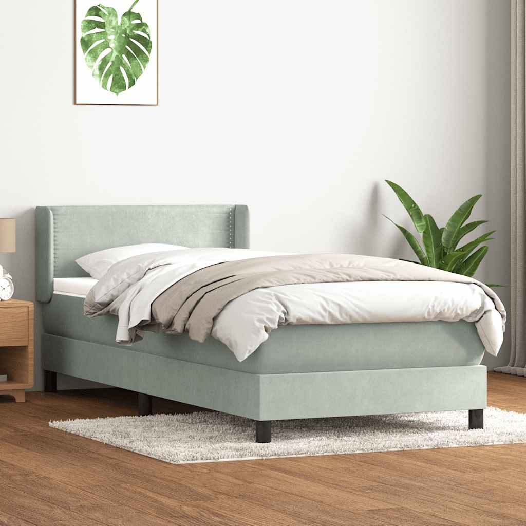 vidaXL Boxspring met matras fluweel lichtgrijs 80x210 cm