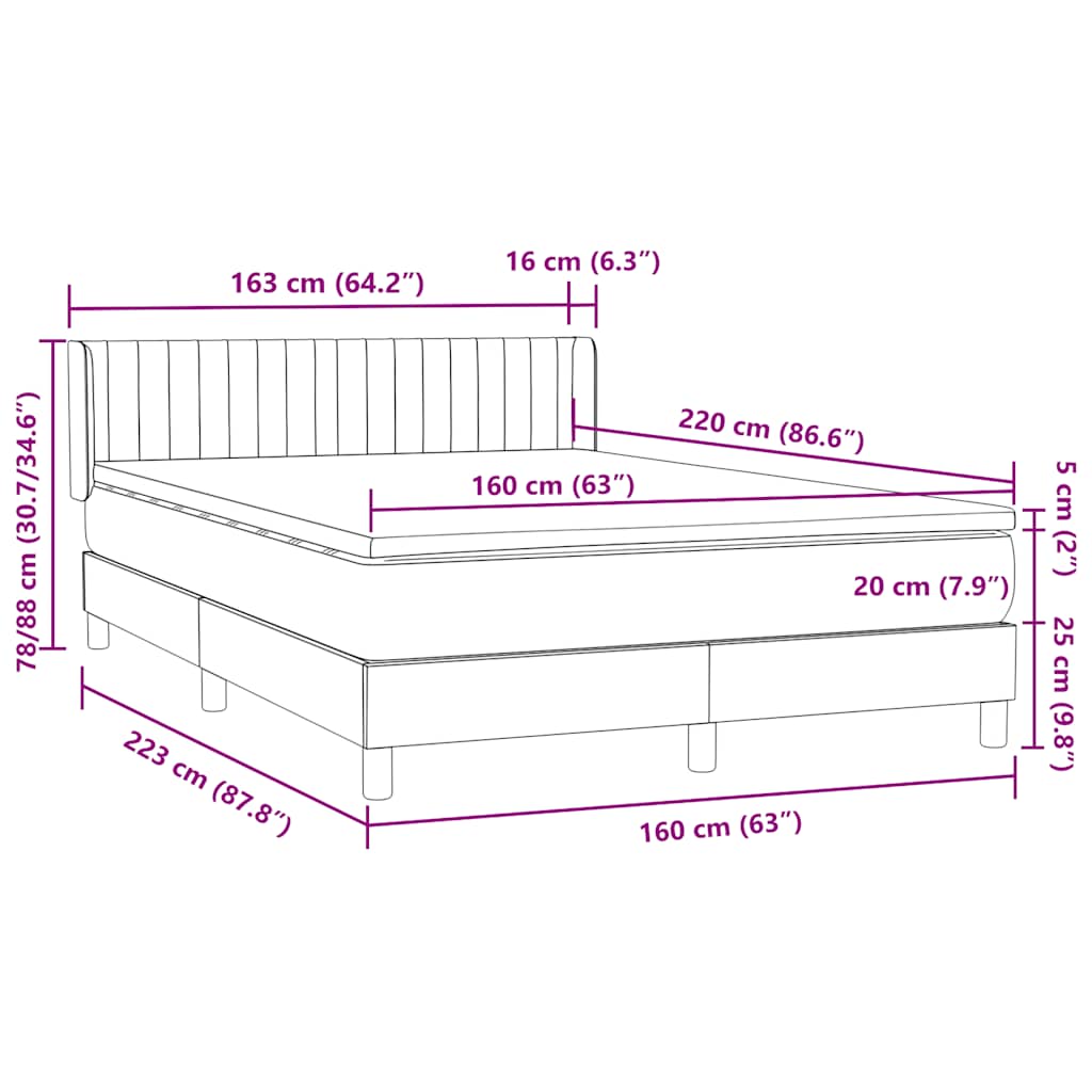 vidaXL Boxspring met matras fluweel lichtgrijs 80x210 cm