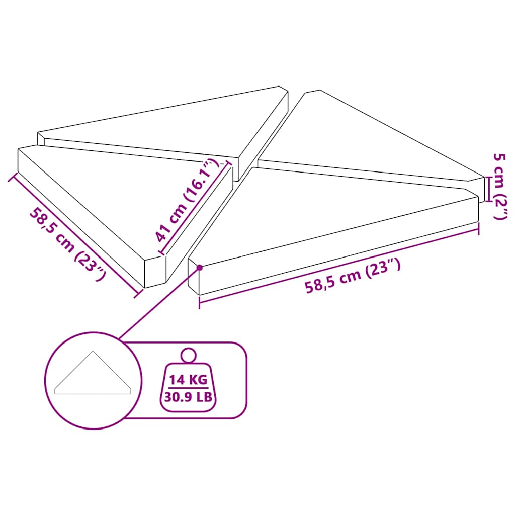 vidaXL Parasolvoetplaten 4 st driehoekig 14 kg graniet grijs