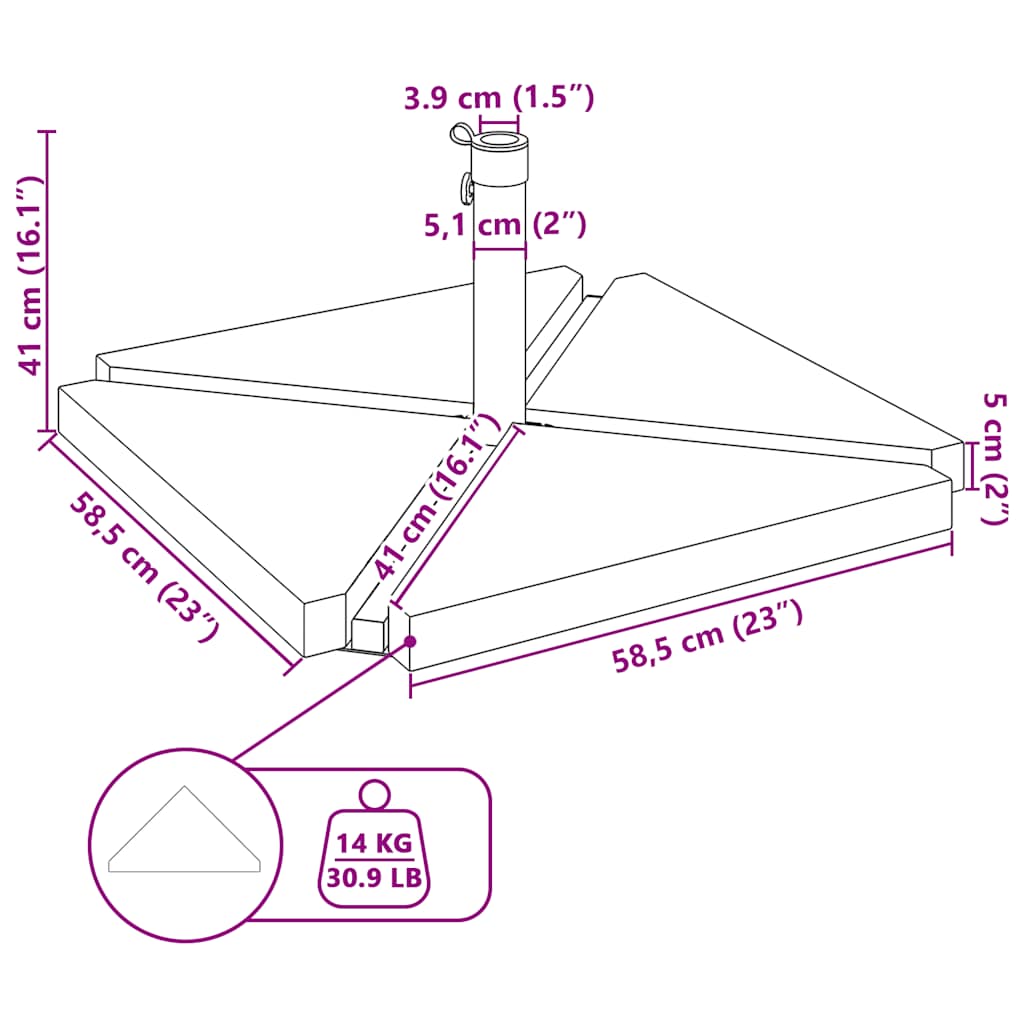 vidaXL 5-delige Set parasolvoeten voor in de tuin graniet en staal