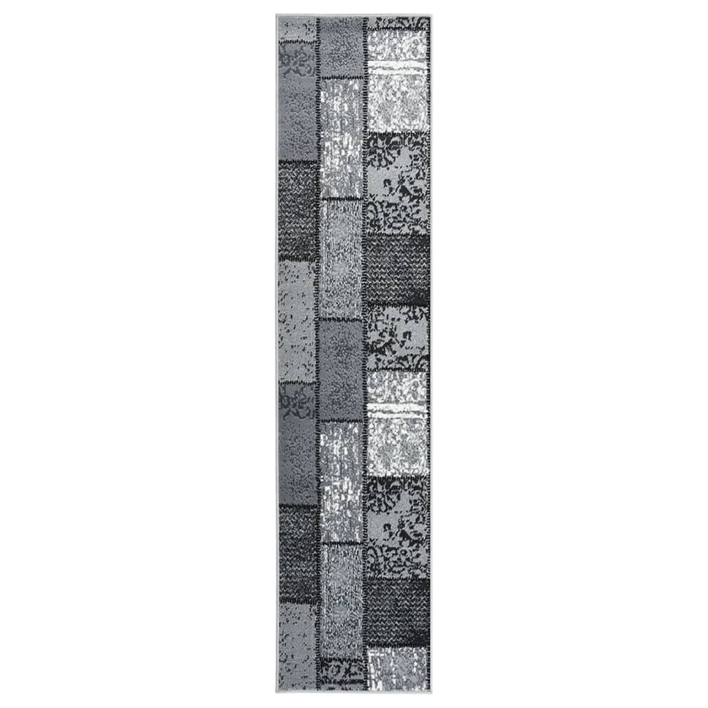 vidaXL Tapijtloper 60x350 cm BCF grijs met blokpatroon