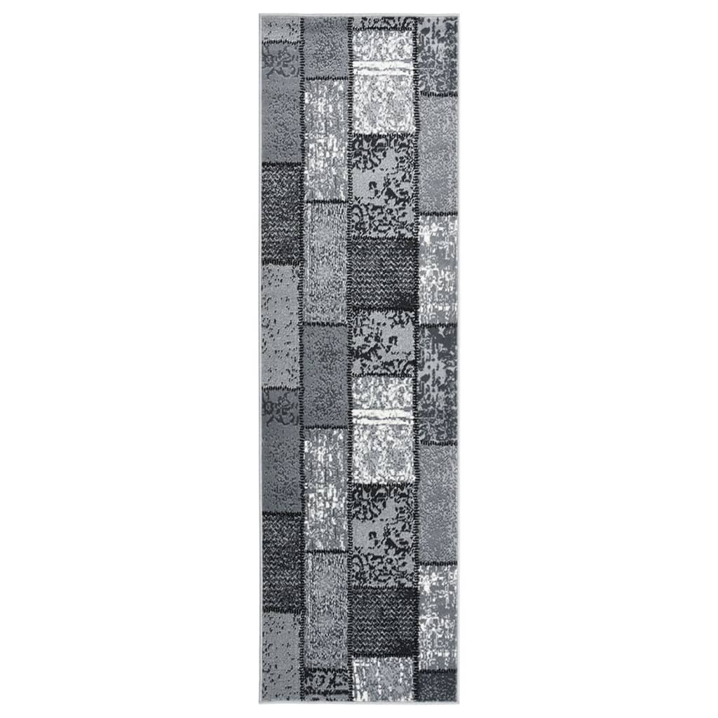 vidaXL Tapijtloper 60x350 cm BCF grijs met blokpatroon
