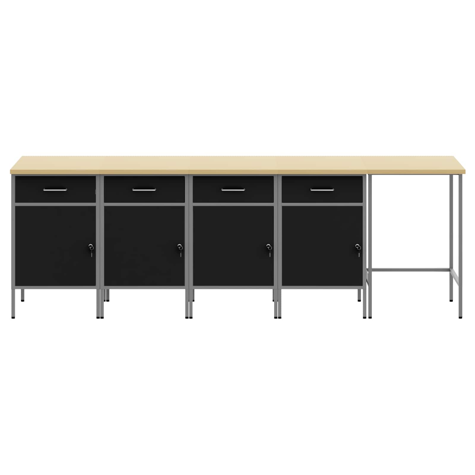 vidaXL Werkkast set met lade met opslag met slot 5 pcs Zwart en Grijs