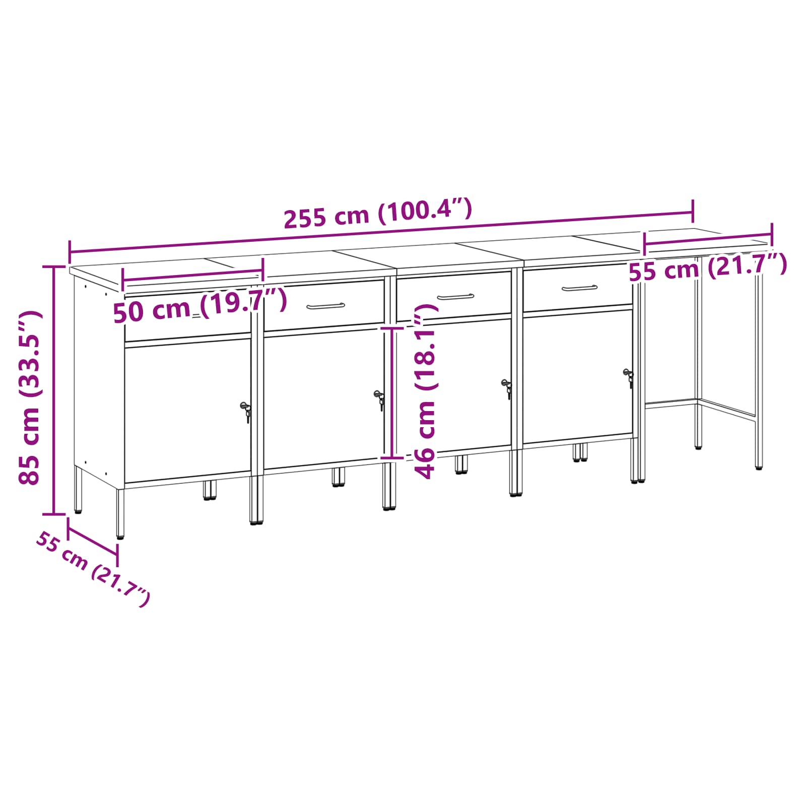 vidaXL Werkkast set met lade met opslag met slot 5 pcs Zwart en Grijs
