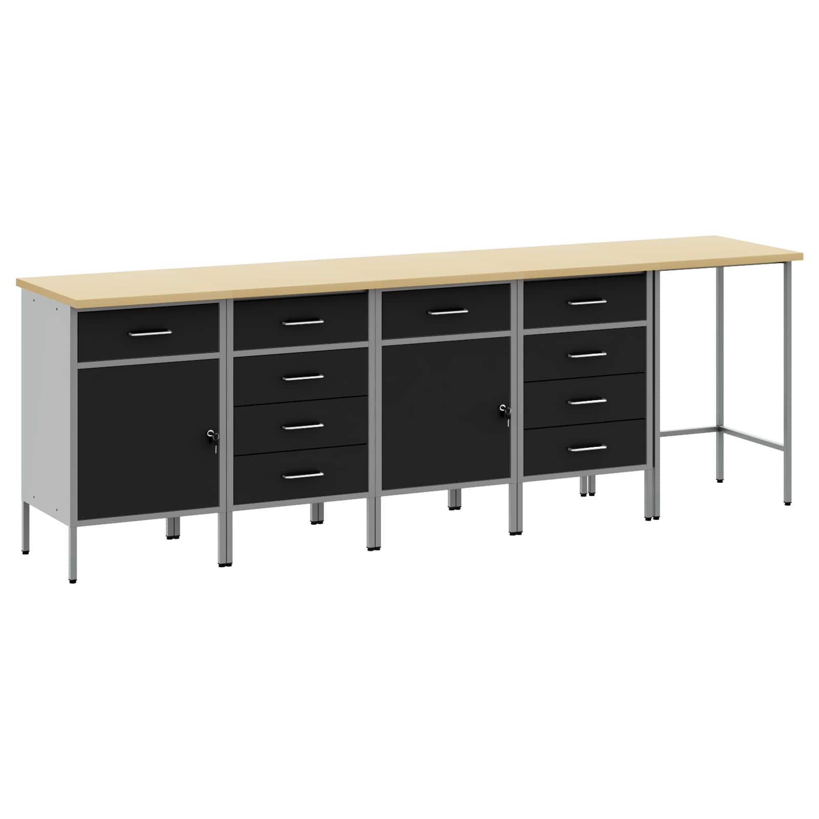 vidaXL Werkkast set met lade met opslag met slot 5 pcs Zwart en Grijs