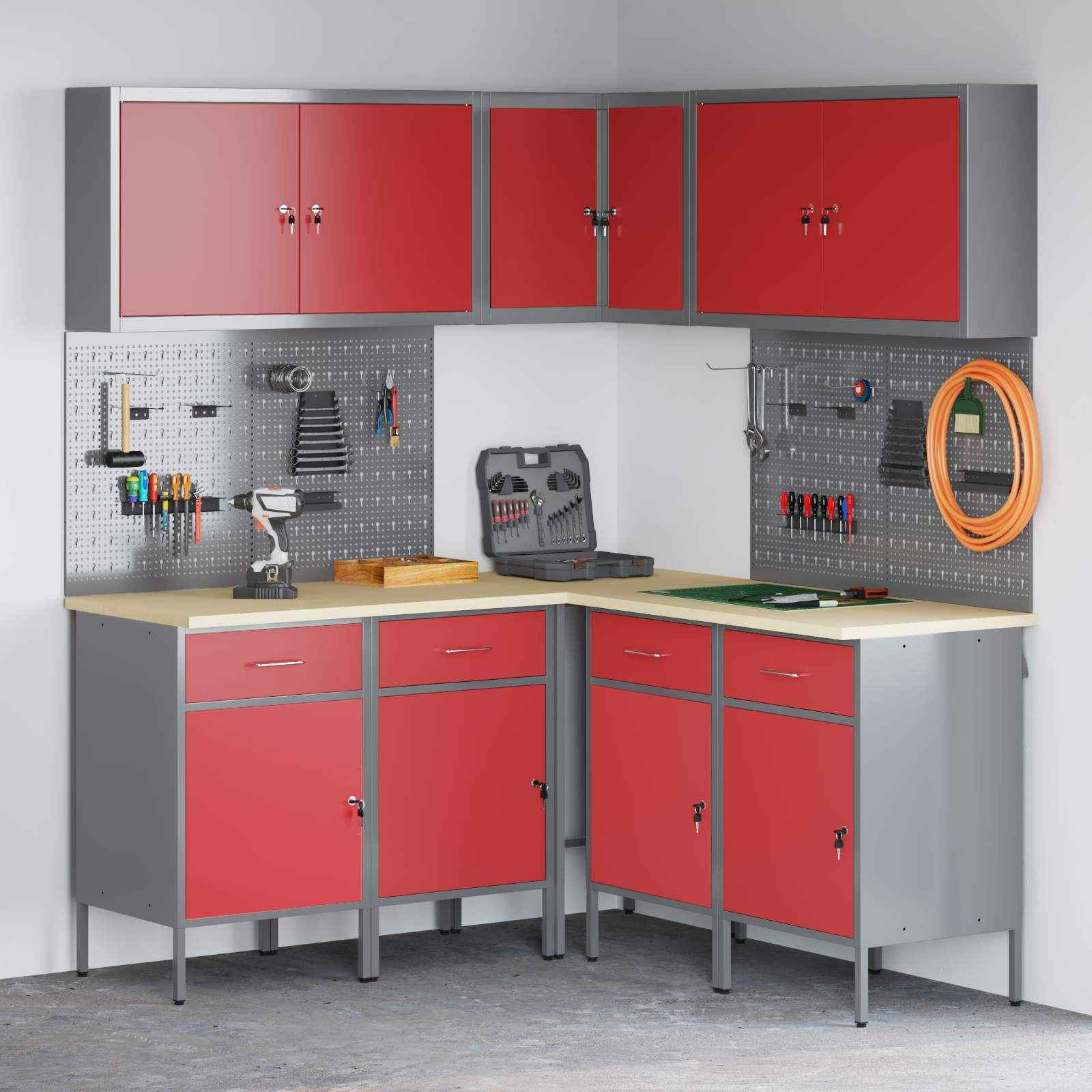 vidaXL Werkkast set met lade met opslag met slot 5 pcs Zwart en Grijs