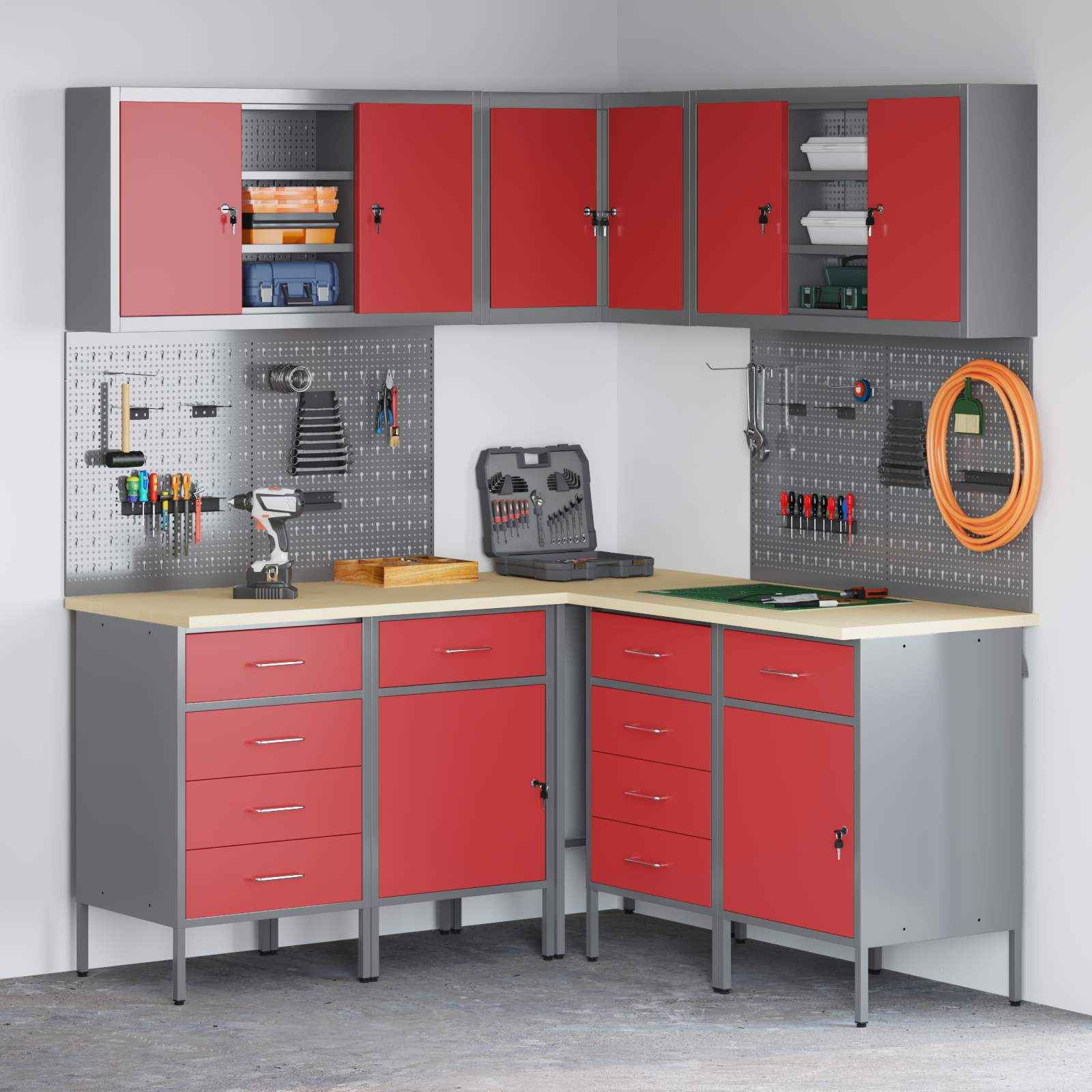 vidaXL Werkkast set met lade met opslag met slot 5 pcs Zwart en Grijs
