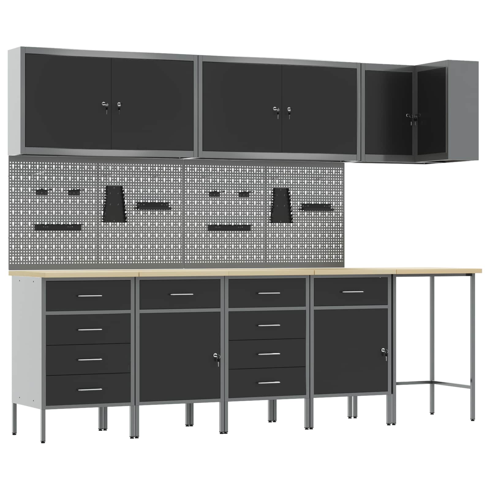 vidaXL Werkkast set met lade met opslag met slot 5 pcs Zwart en Grijs