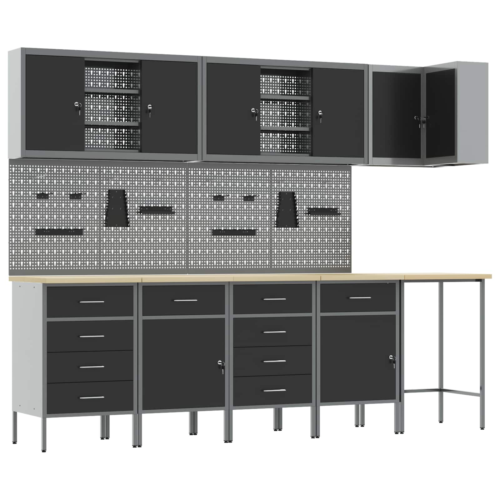 vidaXL Werkkast set met lade met opslag met slot 5 pcs Zwart en Grijs