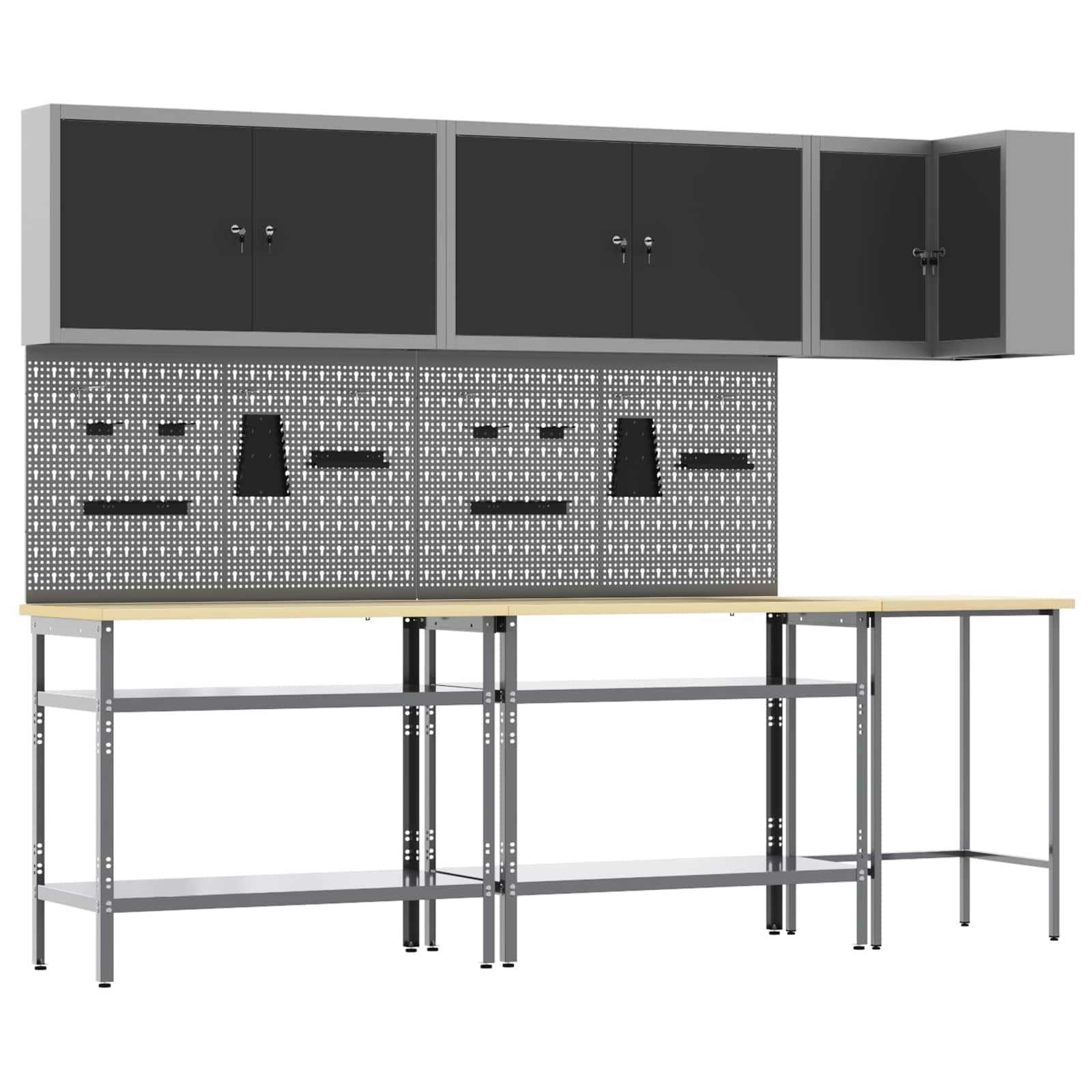 vidaXL Werkkast set met lade met opslag met slot 5 pcs Zwart en Grijs