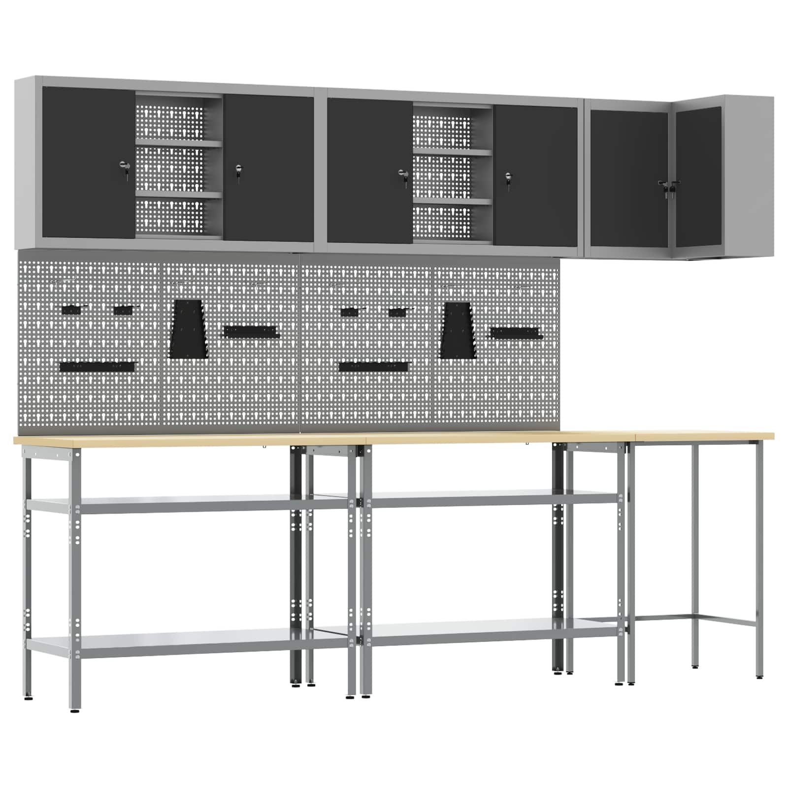 vidaXL Werkkast set met lade met opslag met slot 5 pcs Zwart en Grijs