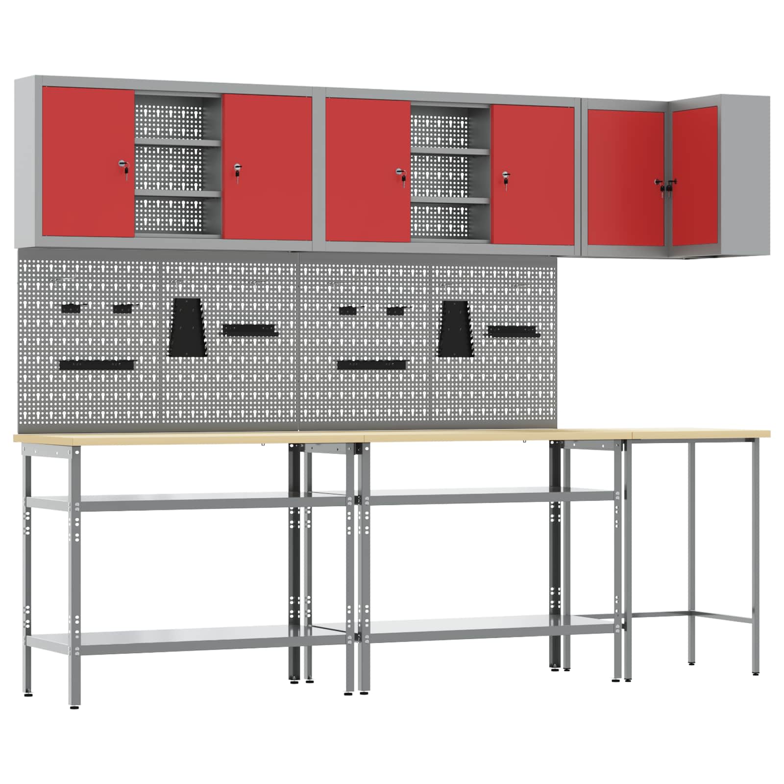 vidaXL Werkkast set met lade met opslag met slot 5 pcs Zwart en Grijs