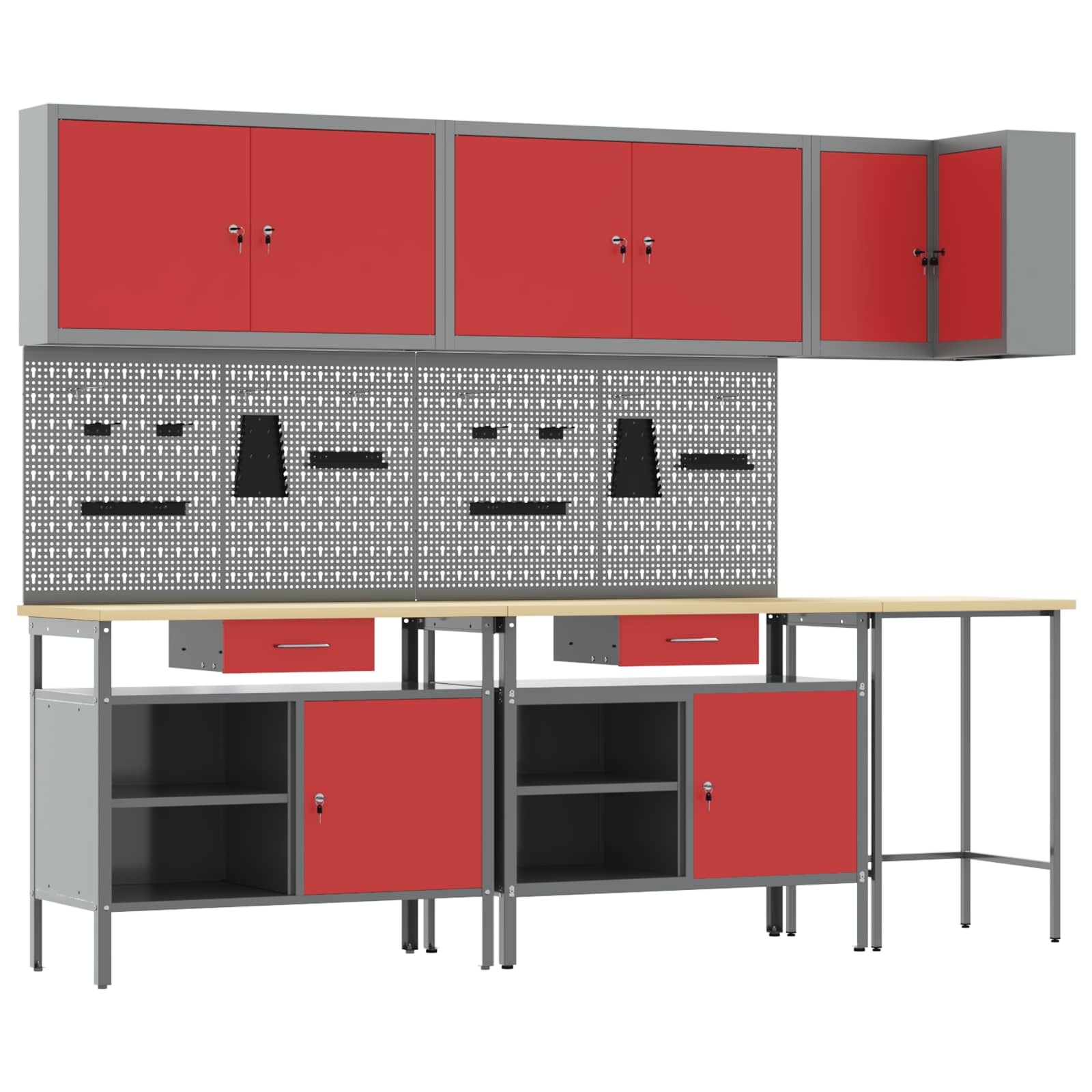 vidaXL Werkkast set met lade met opslag met slot 5 pcs Zwart en Grijs