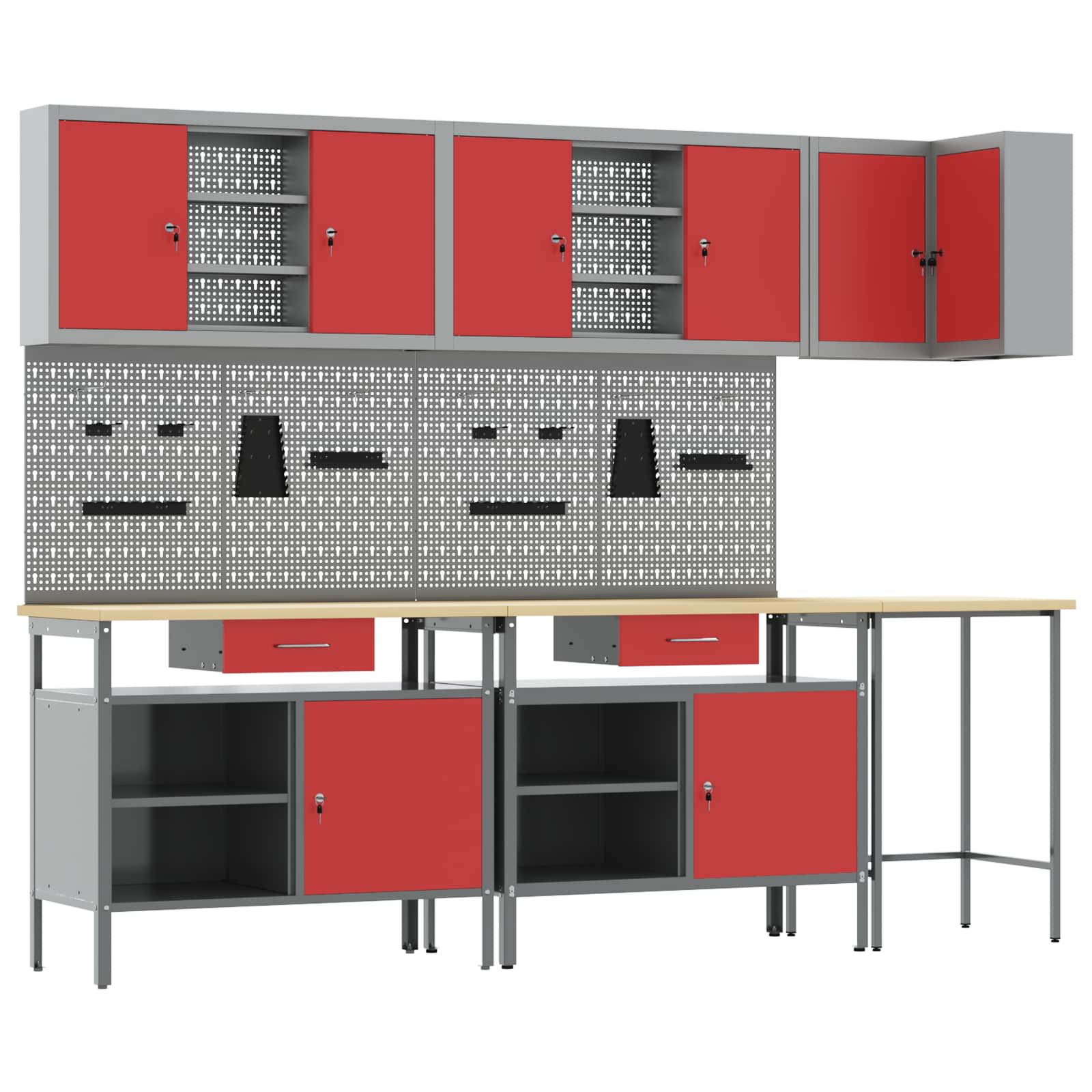 vidaXL Werkkast set met lade met opslag met slot 5 pcs Zwart en Grijs