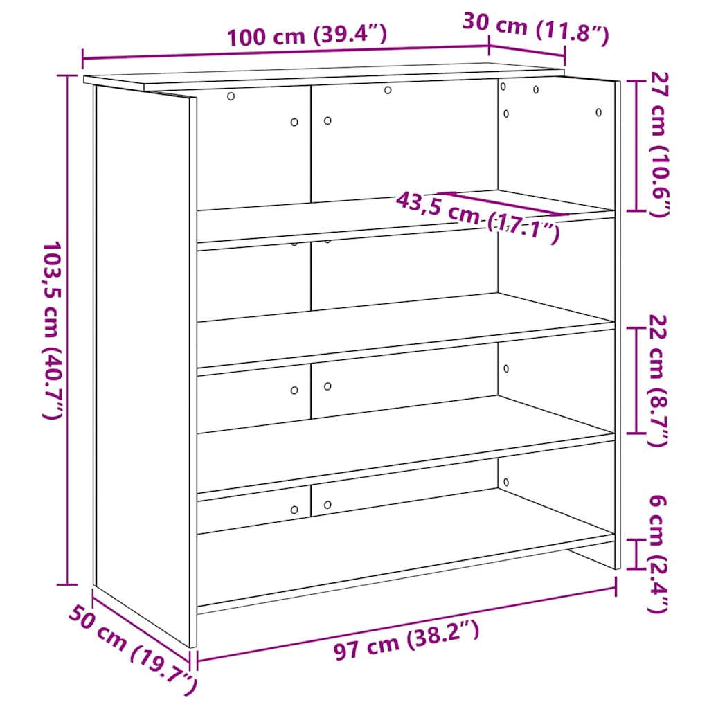 vidaXL Receptiebalie 100x50x103,5 cm bewerkt hout gerookt eikenkleurig