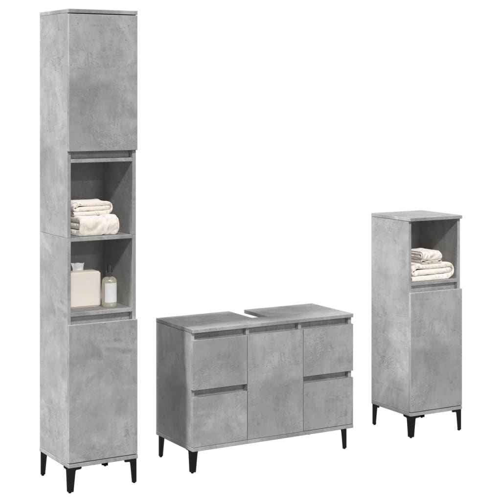 vidaXL 3-delige Badkamermeubelset bewerkt hout betongrijs