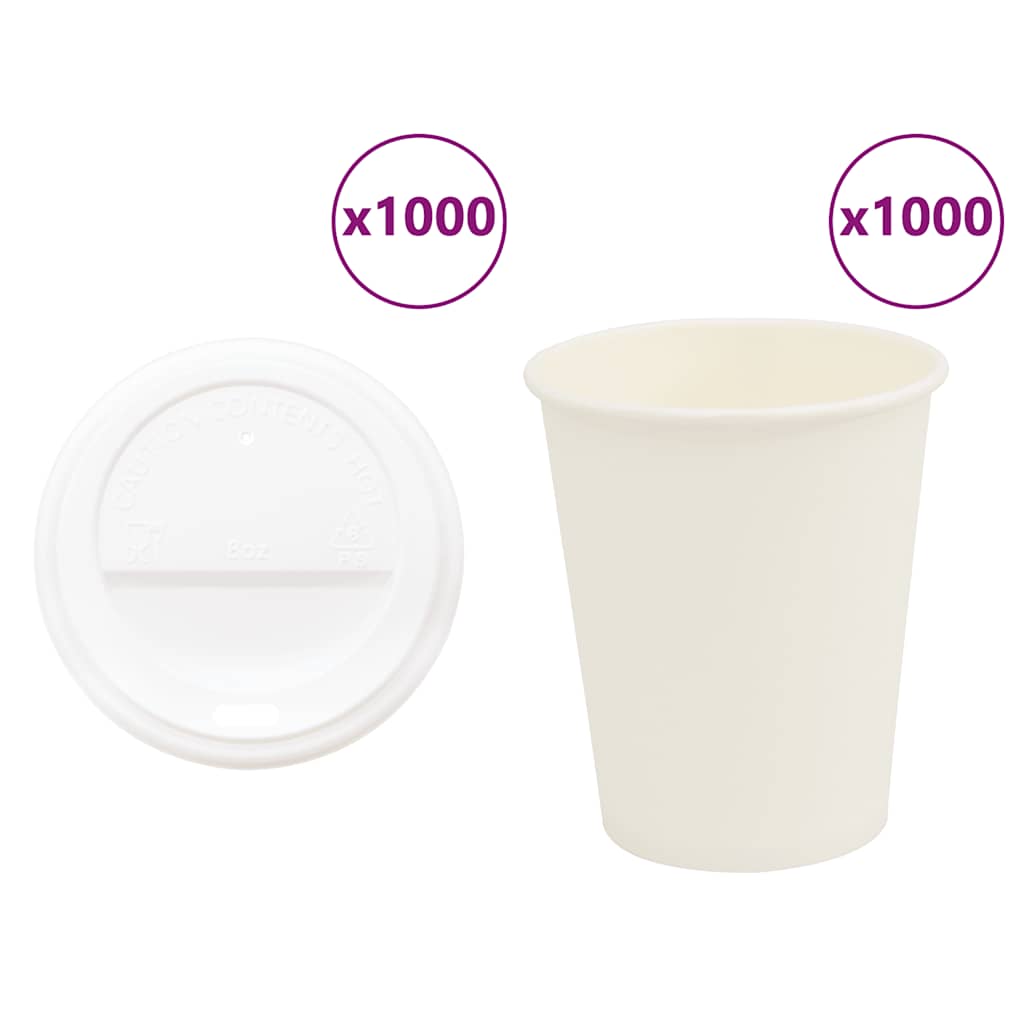 vidaXL Paper Coffee Cups with Lids 1000 pcs 12oz 300 ml