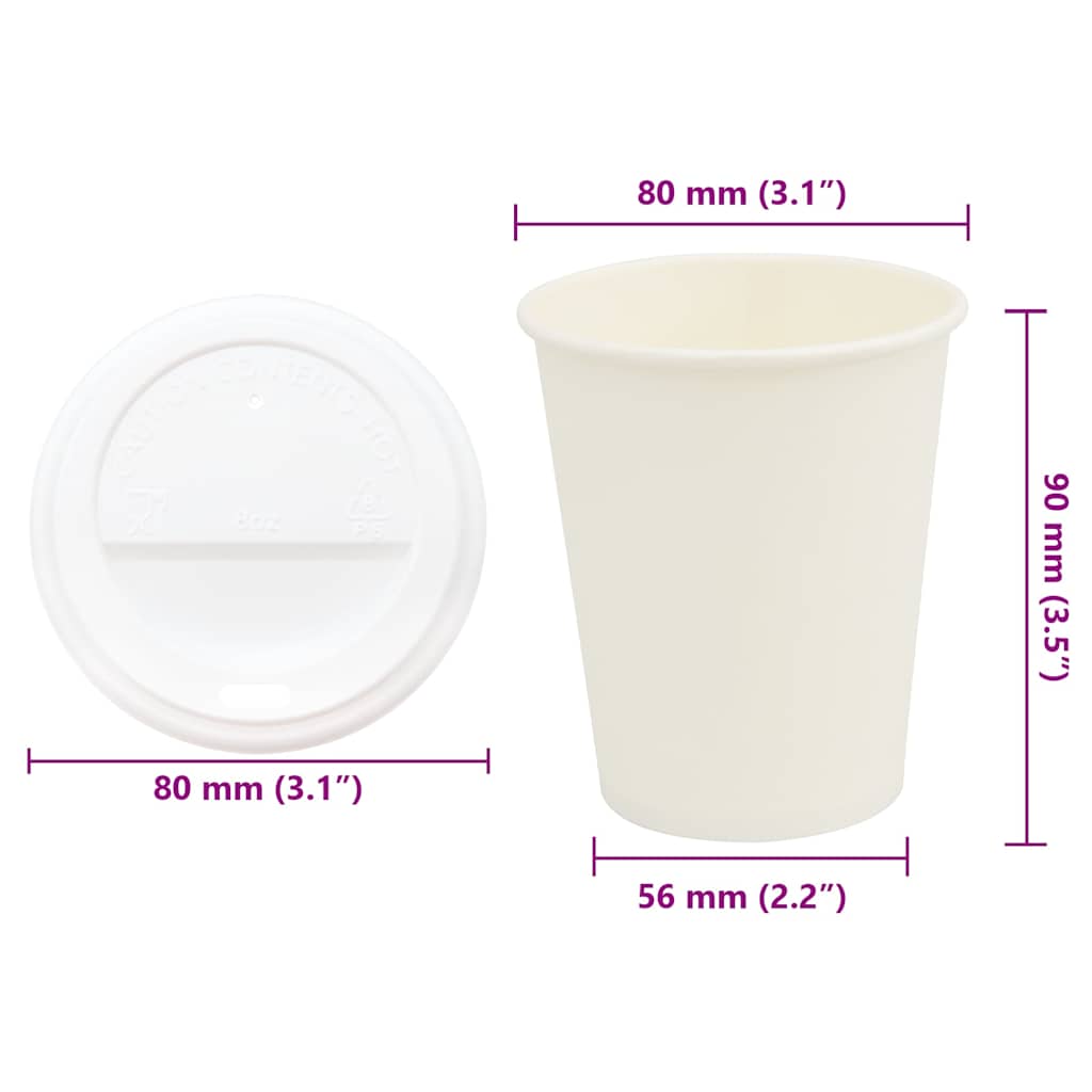 vidaXL Paper Coffee Cups with Lids 1000 pcs 12oz 300 ml