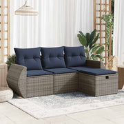 vidaXL 4-Piece Lounge Set with Cushions Poly Rattan Grey