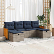 vidaXL 6-delige Loungeset met kussens poly rattan grijs