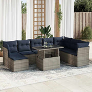 vidaXL 9-delige Loungeset met kussens poly rattan acacia grijs