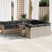 vidaXL 11-Piece Lounge Set with Cushions Poly Rattan Light Grey
