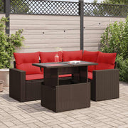 vidaXL 5-Piece Lounge Set with Cushions Poly Rattan Acacia Brown