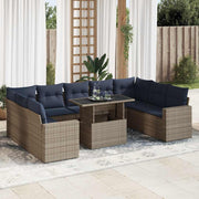 vidaXL 10-delige Loungeset met kussens poly rattan acacia grijs