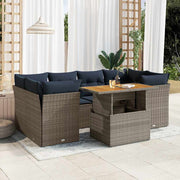 vidaXL 7-Piece Lounge Set with Cushions Poly Rattan Grey