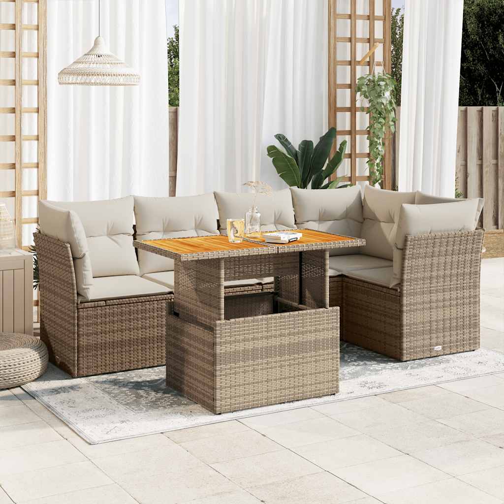 vidaXL 6-delige Loungeset met kussens poly rattan zwart