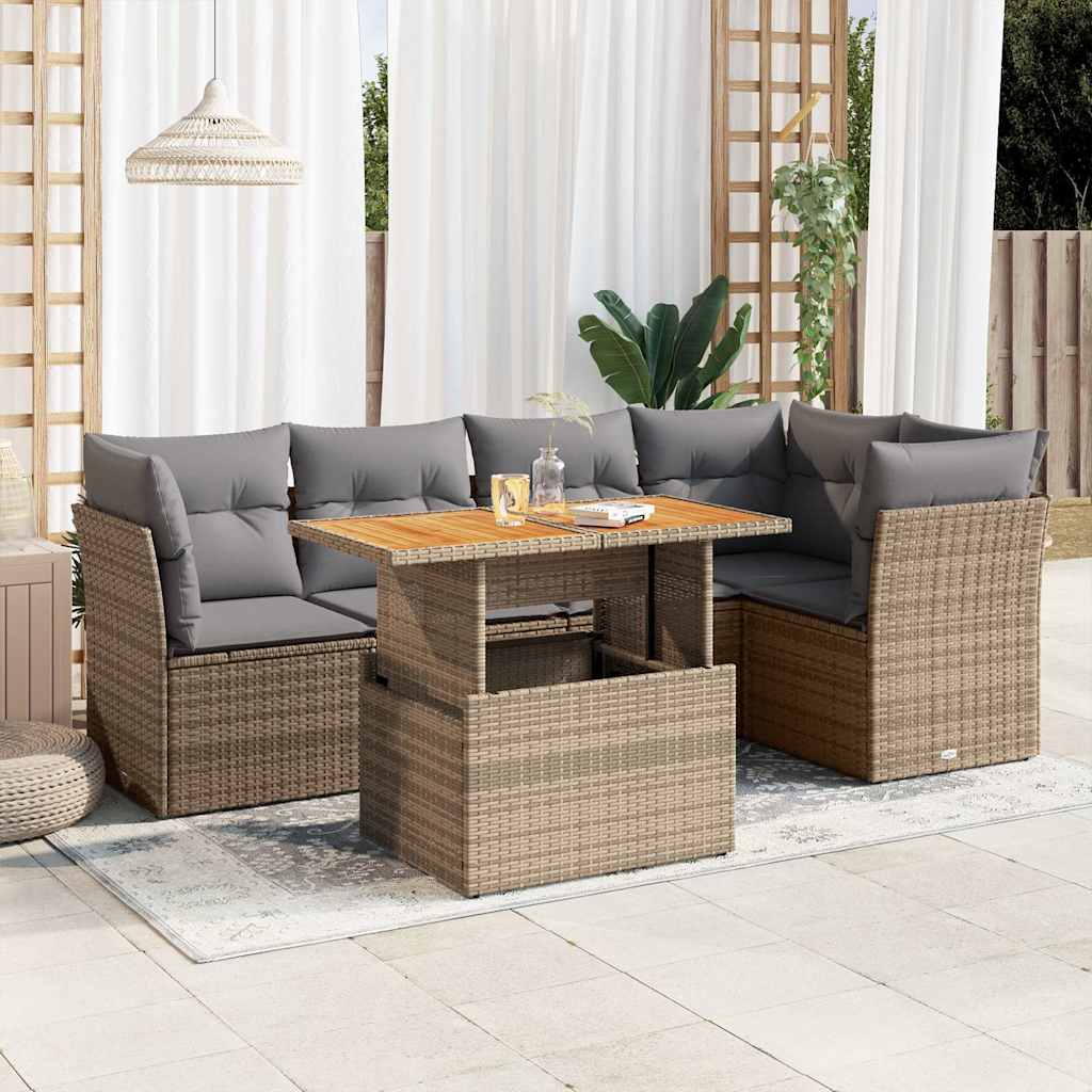 vidaXL 6-delige Loungeset met kussens poly rattan zwart