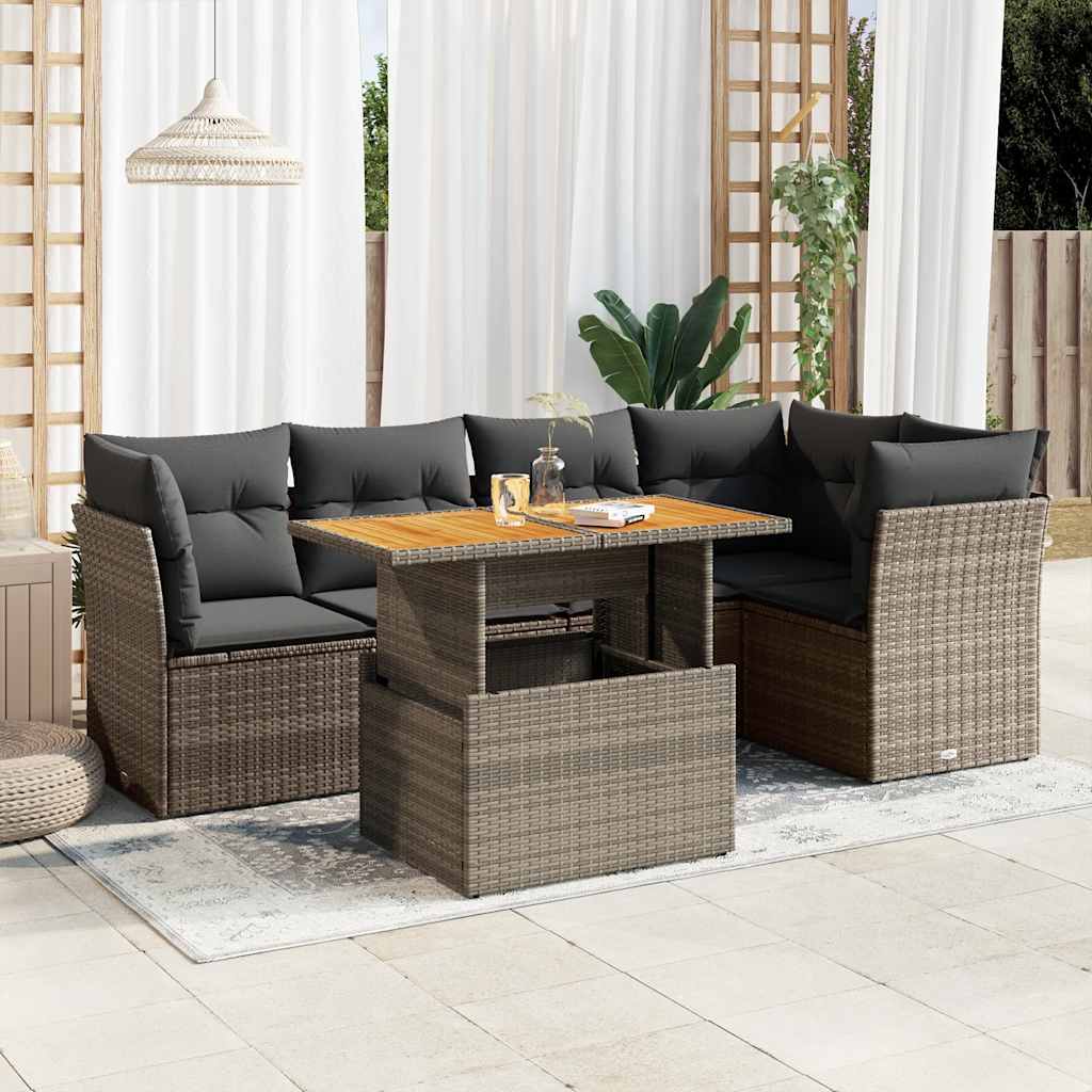 vidaXL 6-delige Loungeset met kussens poly rattan zwart