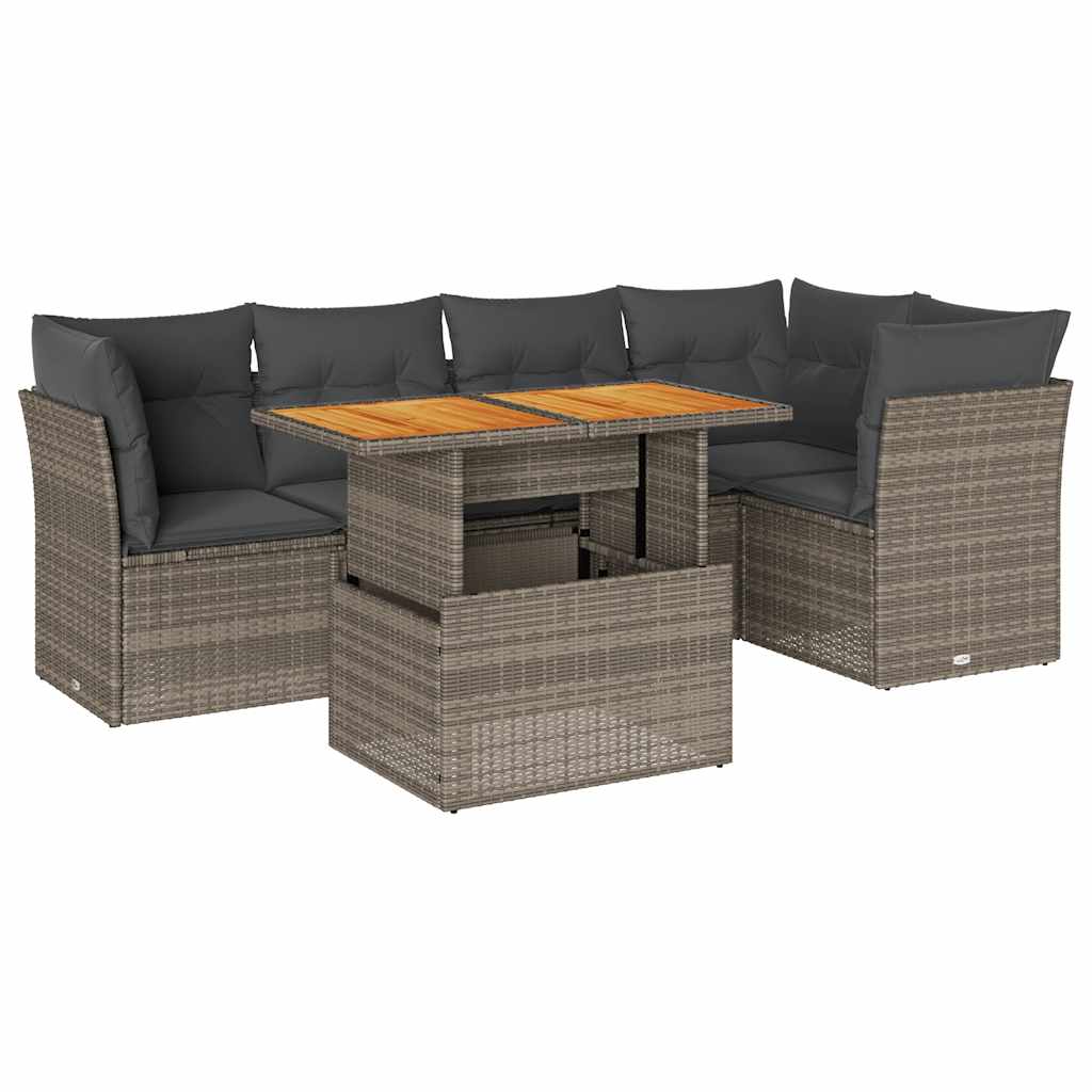 vidaXL 6-delige Loungeset met kussens poly rattan zwart