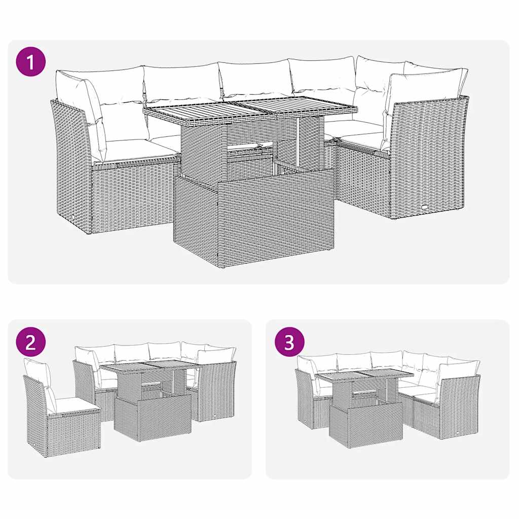 vidaXL 6-delige Loungeset met kussens poly rattan zwart