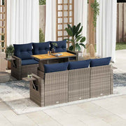 vidaXL 7-delige Loungeset met kussens poly rattan grijs