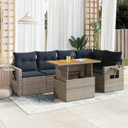 vidaXL 6-delige Loungeset met kussens poly rattan grijs