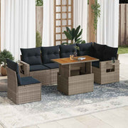 vidaXL 7-delige Loungeset met kussens poly rattan grijs