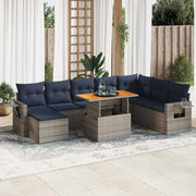 vidaXL 9-delige Loungeset met kussens poly rattan grijs