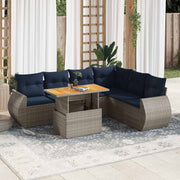 vidaXL 7-delige Loungeset met kussens poly rattan grijs