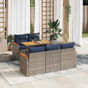 vidaXL 6-delige Loungeset met kussens poly rattan grijs