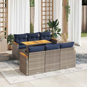 vidaXL 7-delige Loungeset met kussens poly rattan grijs