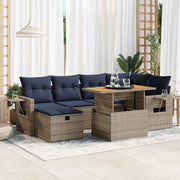 vidaXL 7-delige Loungeset met kussens poly rattan zwart
