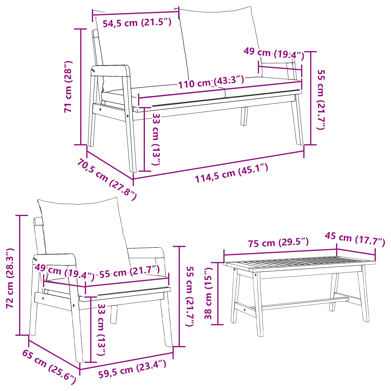 vidaXL 4-delige Bistroset met kussens massief acaciahout