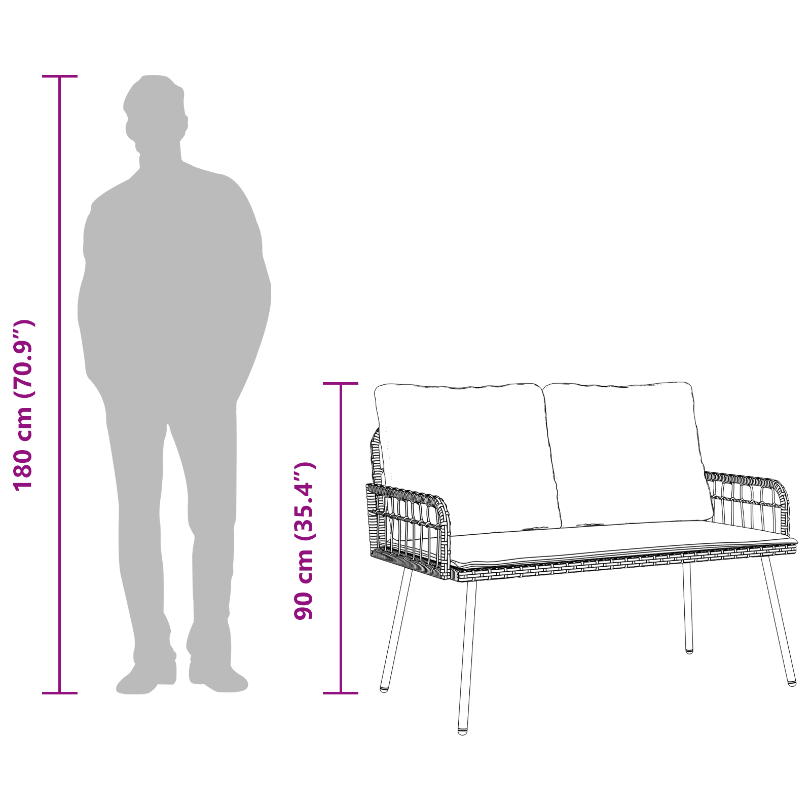 vidaXL 2-delige Tuinset met kussens poly rattan zwart