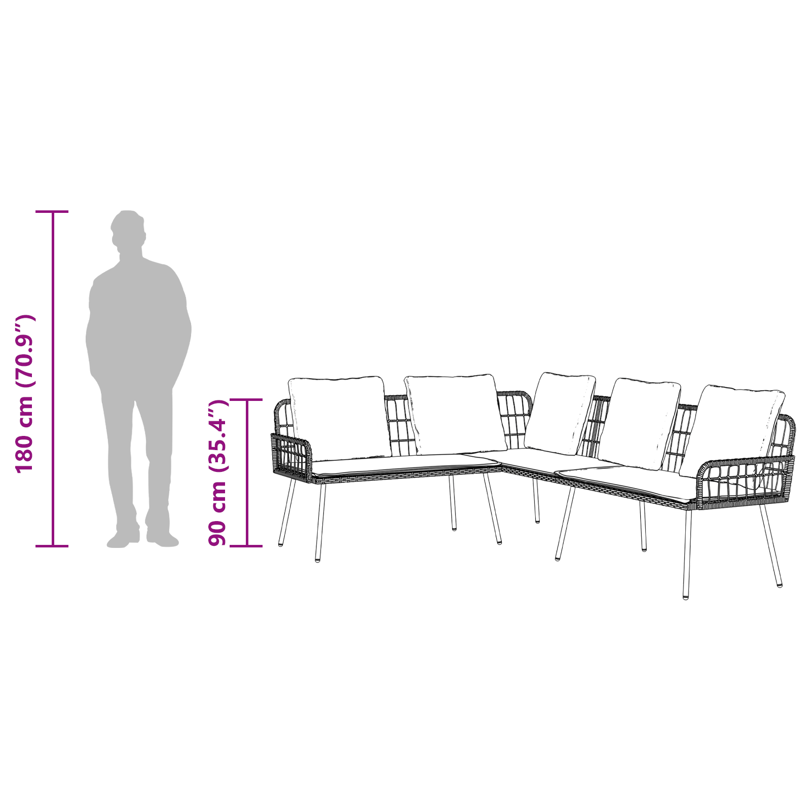 vidaXL 2-delige Tuinbankset met kussens poly rattan zwart