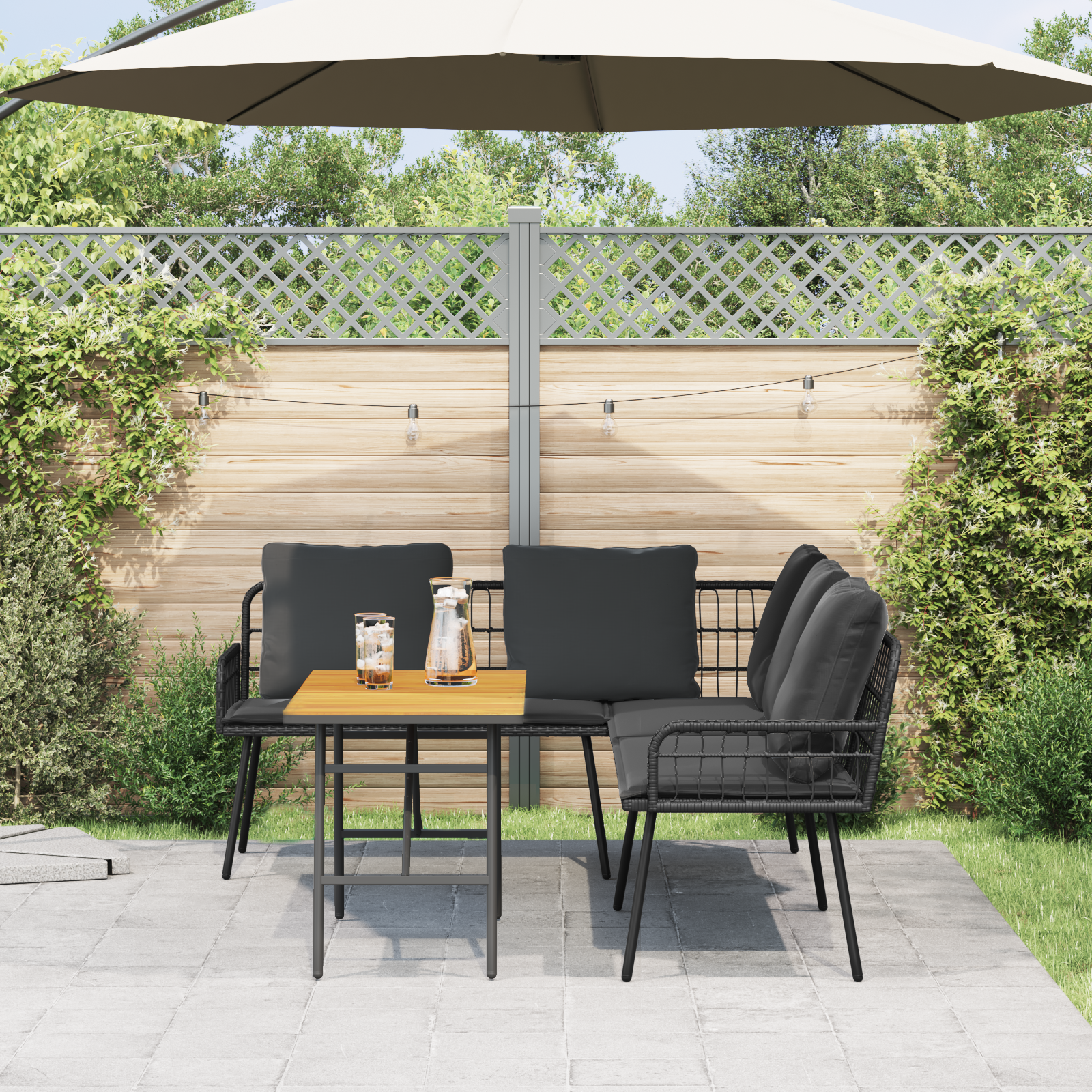 vidaXL 2-delige Tuinbankenset met kussens poly rattan zwart